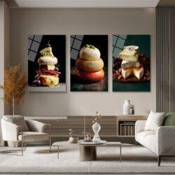 Gourmet Peynir Şöleni Cam Tablo Seti - Mutfak ve Salon Dekorasyonu Üçlü Set Duvar Dekoru Gourmet Peynir Şöleni Cam Tablo Seti - Mutfak ve Salon Dekorasyonu Üçlü Set
