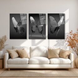 Transparan Kelebekler Üçlü Modern Cam Tablo Seti Üçlü Set Duvar Dekoru Transparan Kelebekler Üçlü Modern Cam Tablo Seti Üçlü Set