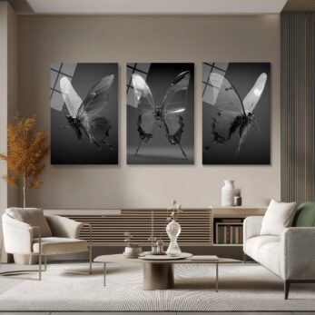 Transparan Kelebekler Üçlü Modern Cam Tablo Seti Üçlü Set - Glazella Transparan Kelebekler Üçlü Modern Cam Tablo Seti Üçlü Set - Glazella
