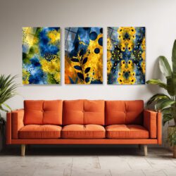 Dinamik Soyut Sanat Sarı Mavi Üçlü Cam Tablo Seti Üçlü Set Duvar Dekoru Dinamik Soyut Sanat Sarı Mavi Üçlü Cam Tablo Seti Üçlü Set