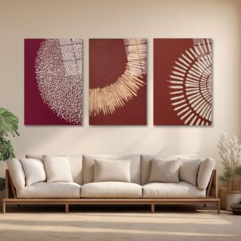 Etnik Modern Sanat Cam Tablo Seti - 3 Parça Duvar Dekorasyonu Üçlü Set - Glazella Etnik Modern Sanat Cam Tablo Seti - 3 Parça Duvar Dekorasyonu Üçlü Set - Glazella