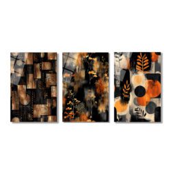 Modern Soyut Siyah & Bronz Cam Tablo Seti - 3 Parça Üçlü Set Duvar Dekoru Modern Soyut Siyah & Bronz Cam Tablo Seti - 3 Parça Üçlü Set