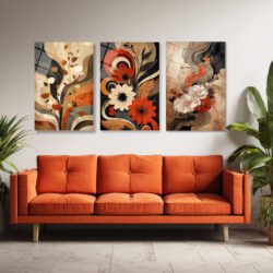 Modern Soyut Çiçekler Temalı Üçlü Cam Tablo Seti Üçlü Set Duvar Dekoru Modern Soyut Çiçekler Temalı Üçlü Cam Tablo Seti Üçlü Set