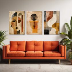 Modern Sanat Soyut Yüz ve Geometrik Desenler Üçlü Cam Tablo Seti Üçlü Set Duvar Dekoru Modern Sanat Soyut Yüz ve Geometrik Desenler Üçlü Cam Tablo Seti Üçlü Set