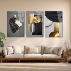 Modern Soyut Geometrik Gold ve Mermer Dokulu 3'lü Cam Tablo Seti Üçlü Set Duvar Dekoru Modern Soyut Geometrik Gold ve Mermer Dokulu 3'lü Cam Tablo Seti Üçlü Set