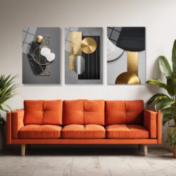 Modern Soyut Geometrik Gold ve Mermer Dokulu 3'lü Cam Tablo Seti Üçlü Set Duvar Dekoru Modern Soyut Geometrik Gold ve Mermer Dokulu 3'lü Cam Tablo Seti Üçlü Set