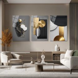 Modern Soyut Geometrik Gold ve Mermer Dokulu 3'lü Cam Tablo Seti Üçlü Set Duvar Dekoru Modern Soyut Geometrik Gold ve Mermer Dokulu 3'lü Cam Tablo Seti Üçlü Set