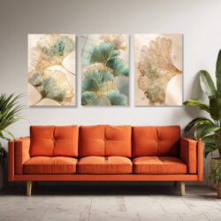 Lüks Ginkgo Yaprakları Cam Tablo Seti - Modern Duvar Sanatı Üçlü Set Duvar Dekoru Lüks Ginkgo Yaprakları Cam Tablo Seti - Modern Duvar Sanatı Üçlü Set