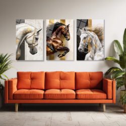 Asil Atlar Cam Tablo Seti - Modern ve Lüks Duvar Sanatı Üçlü Set Duvar Dekoru Asil Atlar Cam Tablo Seti - Modern ve Lüks Duvar Sanatı Üçlü Set