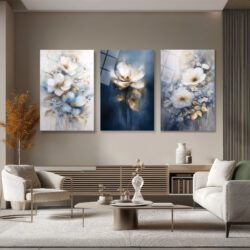 Mistik Çiçekler Premium Üçlü Cam Tablo Seti Üçlü Set Duvar Dekoru Mistik Çiçekler Premium Üçlü Cam Tablo Seti Üçlü Set