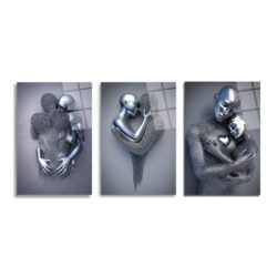 Aşkın Metal Dansı: Modern Sarılma Üçlü Cam Tablo Seti Üçlü Set - Glazella Aşkın Metal Dansı: Modern Sarılma Üçlü Cam Tablo Seti Üçlü Set - Glazella