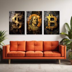 Finansın Yükselişi: Bitcoin, Dolar, Franklin Portre Cam Tablo Seti Üçlü Set Duvar Dekoru Finansın Yükselişi: Bitcoin, Dolar, Franklin Portre Cam Tablo Seti Üçlü Set