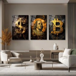 Finansın Yükselişi: Bitcoin, Dolar, Franklin Portre Cam Tablo Seti Üçlü Set Duvar Dekoru Finansın Yükselişi: Bitcoin, Dolar, Franklin Portre Cam Tablo Seti Üçlü Set
