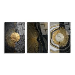 Altın Işıltılı Modern Soyut Cam Tablo Seti - 3 Parça Lüks Duvar Sanatı Üçlü Set - Glazella Altın Işıltılı Modern Soyut Cam Tablo Seti - 3 Parça Lüks Duvar Sanatı Üçlü Set - Glazella