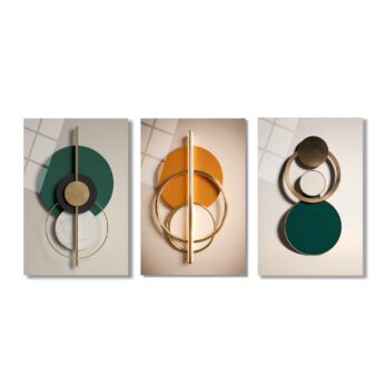 Modern Geometrik Soyut Tasarım Cam Tablo Üçlü Set