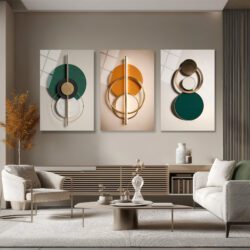 Modern Geometrik Soyut Tasarım Cam Tablo Üçlü Set Duvar Dekoru Modern Geometrik Soyut Tasarım Cam Tablo Üçlü Set
