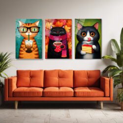 Sevimli Kediler Temalı 3'lü Cam Tablo Seti - Modern Duvar Sanatı Üçlü Set Duvar Dekoru Sevimli Kediler Temalı 3'lü Cam Tablo Seti - Modern Duvar Sanatı Üçlü Set