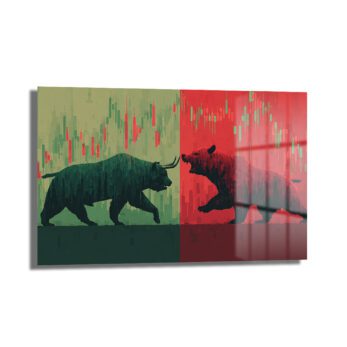 Borsa Boğa ve Ayı Mücadelesi Modern Cam Tablo - Glazella
