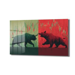 Borsa Boğa ve Ayı Mücadelesi Modern Cam Tablo Duvar Dekoru Borsa Boğa ve Ayı Mücadelesi Modern Cam Tablo