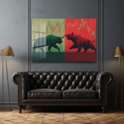 Borsa Boğa ve Ayı Mücadelesi Modern Cam Tablo Duvar Dekoru Borsa Boğa ve Ayı Mücadelesi Modern Cam Tablo