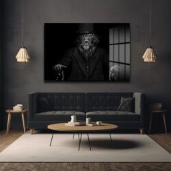 Asil Beyefendi Aslan Portre Cam Tablo - Güç ve Karizma Duvar Dekoru Asil Beyefendi Aslan Portre Cam Tablo - Güç ve Karizma