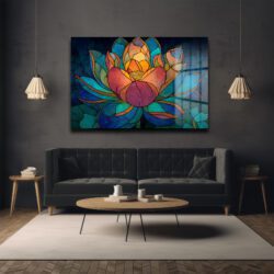 Lotus Çiçeği Mozaik Sanat Cam Tablo - Canlı Renklerle Duvar Dekoru - Glazella