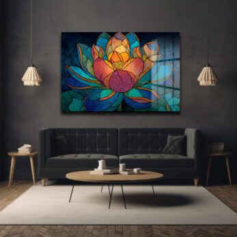 Lotus Çiçeği Mozaik Sanat Cam Tablo - Canlı Renklerle Duvar Dekoru - Glazella