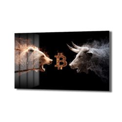 Bitcoin Boğa ve Ayı Savaşı Cam Tablo - Kripto Sanatı ve Piyasa Dinamiği - Glazella