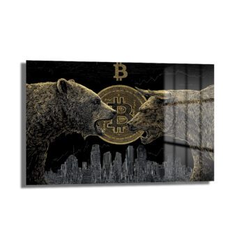 Boğa ve Ayı Bitcoin Kripto Piyasası Cam Tablo - Glazella