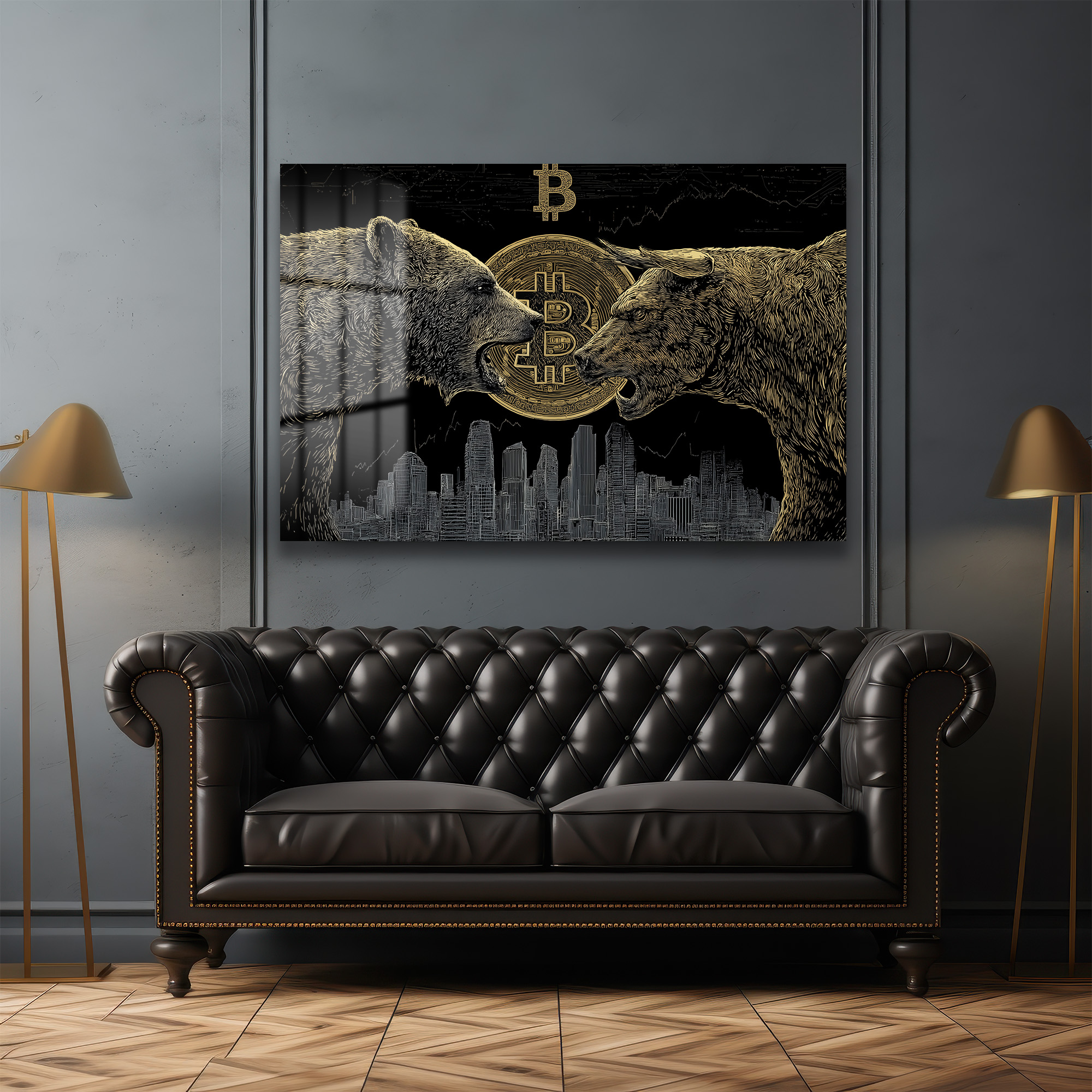 Boğa ve Ayı Bitcoin Kripto Piyasası Cam Tablo Duvar Dekoru Boğa ve Ayı Bitcoin Kripto Piyasası Cam Tablo