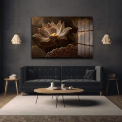 Işıltılı Altın Lotus Çiçekleri Cam Tablo - Zarafet ve Huzur Duvar Dekoru Işıltılı Altın Lotus Çiçekleri Cam Tablo - Zarafet ve Huzur