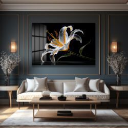 Büyüleyici Işıltılı Zambak Çiçeği Modern Cam Tablo Duvar Dekoru Büyüleyici Işıltılı Zambak Çiçeği Modern Cam Tablo