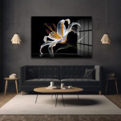 Büyüleyici Işıltılı Zambak Çiçeği Modern Cam Tablo Duvar Dekoru Büyüleyici Işıltılı Zambak Çiçeği Modern Cam Tablo