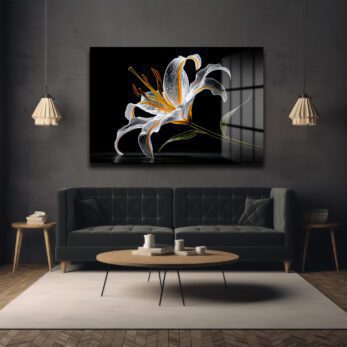 Büyüleyici Işıltılı Zambak Çiçeği Modern Cam Tablo - Glazella
