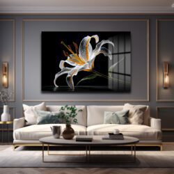 Büyüleyici Işıltılı Zambak Çiçeği Modern Cam Tablo Duvar Dekoru Büyüleyici Işıltılı Zambak Çiçeği Modern Cam Tablo