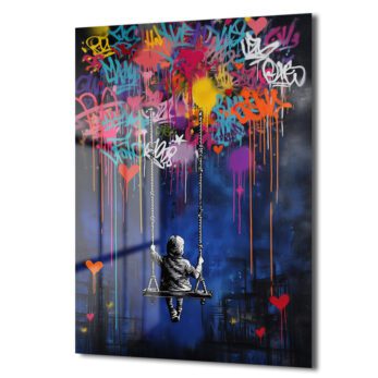 Hayallerin Salıncağı: Enerjik Graffiti Sanatı Temperli Cam Tablo - Glazella Hayallerin Salıncağı: Enerjik Graffiti Sanatı Temperli Cam Tablo - Glazella