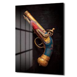 Asil Miras: Altın İşlemeli Antik Tabanca Sanat Cam Tablosu