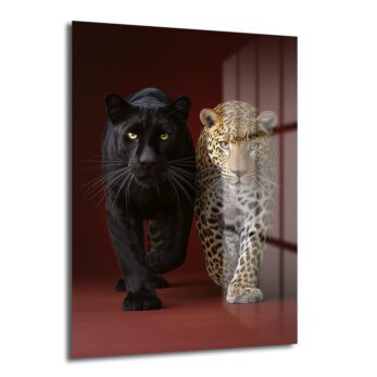 Vahşi Zarafet: Kara Panter ve Leopar Temperli Cam Tablo - Glazella