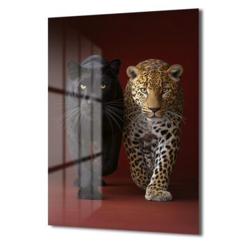 Vahşi Zarafet: Kara Panter ve Leopar Temperli Cam Tablo - Glazella Vahşi Zarafet: Kara Panter ve Leopar Temperli Cam Tablo - Glazella
