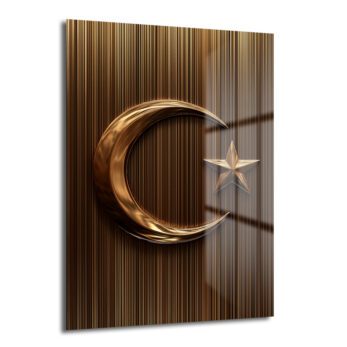 Altın Hilal ve Yıldız: Manevi Dokunuşlu Modern Cam Tablo - Glazella