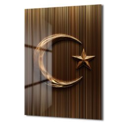Altın Hilal ve Yıldız: Manevi Dokunuşlu Modern Cam Tablo Duvar Dekoru Altın Hilal ve Yıldız: Manevi Dokunuşlu Modern Cam Tablo