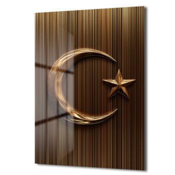 Altın Hilal ve Yıldız: Manevi Dokunuşlu Modern Cam Tablo - Glazella