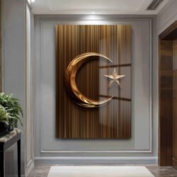 Altın Hilal ve Yıldız: Manevi Dokunuşlu Modern Cam Tablo Duvar Dekoru Altın Hilal ve Yıldız: Manevi Dokunuşlu Modern Cam Tablo