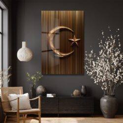 Altın Hilal ve Yıldız: Manevi Dokunuşlu Modern Cam Tablo Duvar Dekoru Altın Hilal ve Yıldız: Manevi Dokunuşlu Modern Cam Tablo