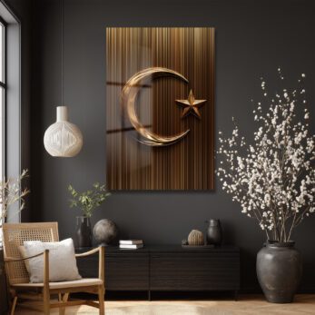 Altın Hilal ve Yıldız: Manevi Dokunuşlu Modern Cam Tablo - Glazella Altın Hilal ve Yıldız: Manevi Dokunuşlu Modern Cam Tablo - Glazella