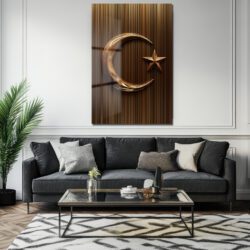 Altın Hilal ve Yıldız: Manevi Dokunuşlu Modern Cam Tablo Duvar Dekoru Altın Hilal ve Yıldız: Manevi Dokunuşlu Modern Cam Tablo
