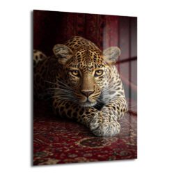 Gizemli Bakış: Asil Leopar Desenli Temperli Cam Tablo - Glazella
