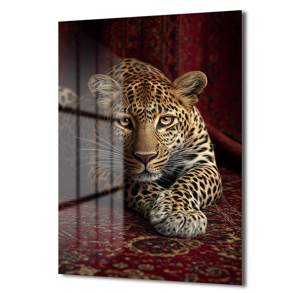 Gizemli Bakış: Asil Leopar Desenli Temperli Cam Tablo Duvar Dekoru Gizemli Bakış: Asil Leopar Desenli Temperli Cam Tablo