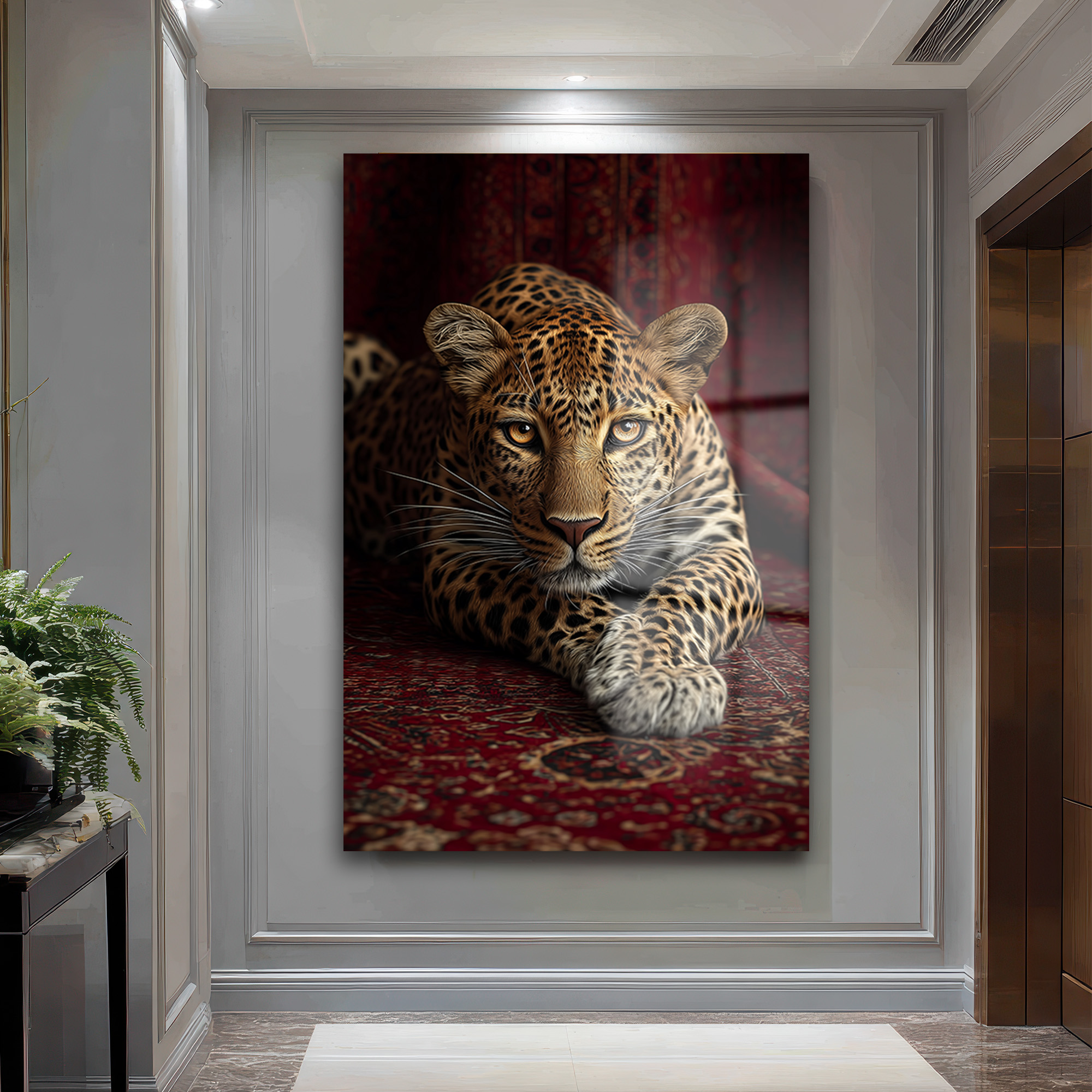 Gizemli Bakış: Asil Leopar Desenli Temperli Cam Tablo Duvar Dekoru Gizemli Bakış: Asil Leopar Desenli Temperli Cam Tablo