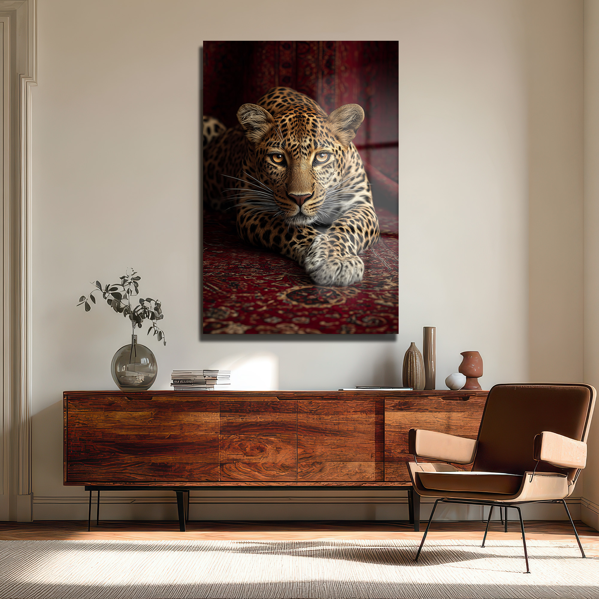 Gizemli Bakış: Asil Leopar Desenli Temperli Cam Tablo Duvar Dekoru Gizemli Bakış: Asil Leopar Desenli Temperli Cam Tablo